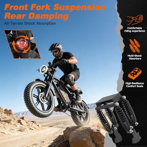 Image of High Power Electric Bike for Adults, 1500W-4000W Peak Ebike with UL Certified Battery, 20 inch Fat Tire Retro Scrambler Moped Style & Off-Road Electric Motorcycle, Full Suspension
