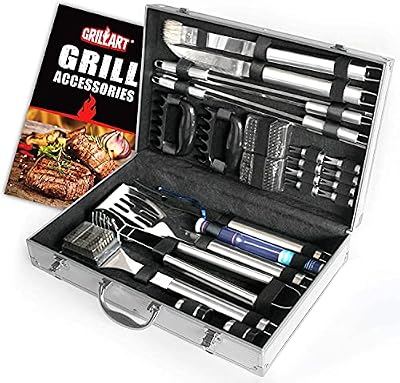 Vysta 21 Piece Grill Accessories Tools Set - BBQ Utensils with Carrying Case - Stainless Steel Outdoor Cooking Grilling - Barbeque Kit Includes Brushes, Flat Spatula, Barbecue Scraper and Meat Tongs