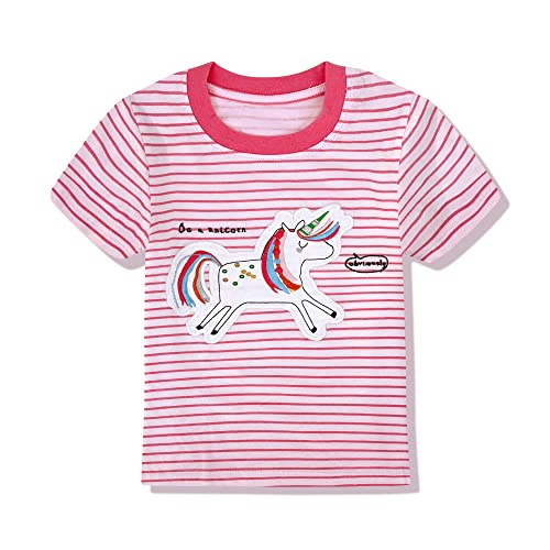 Camisetas de Manga Corta para niñas pequeñas, Camisetas de algodón, Camisetas de Verano para niñas, Camiseta Rosa 3-4 años
