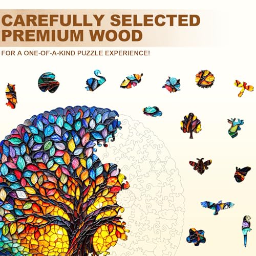 WOODBESTS Rompecabezas de Madera para Adultos (195 Piezas - 11.4x11.3 pulgadas) Rompecabezas de Vidrio de Colores Árbol de la Vida con Caja de Almacenamiento de Madera - Regalos Personalizados para Amantes de Rompecabezas miniatura 2