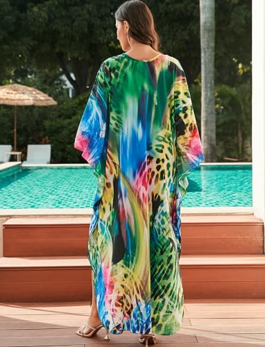 Image of KECVOT Kaftan Dresses for Women Plus Size Batwing Sleeve Caftans Long Bathing Suit Cover Up Maxi Beach Dress Loungewear