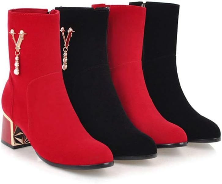 Women's Fashion Dress Ankle Boots Sparkle Pearls Round Toe Zip Chunky Mid Heel Wedding Short Booties