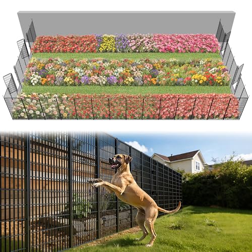 Image of FXW Garden Fence Outdoor for the Yard - 50in(H) x 83.5ft(L) Heavy Duty Metal Animal Barrier for Dog, No Dig Decorative Dog Fence, 32 Panels, Black