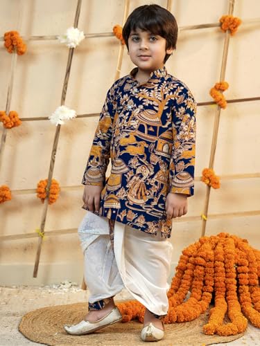 Image of AJ DEZINES Kids Ethnic Wear Pure Cotton Dhoti Kurta Set For Boys