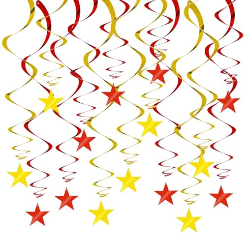 Image of BEISHIDA Red Gold Star Hanging Swirl Ceiling Hanging Decorations for Happy New Year 2026 Party Spring Festival Chinese Lunar Valentine Graduation Birthday Wedding Decorations, Pack of 15