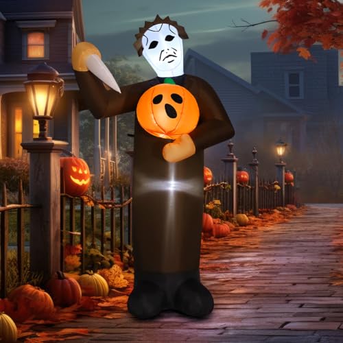 COMIN Halloween Inflatable 6FT Scary Pumpkin Killer with Built-in LEDs