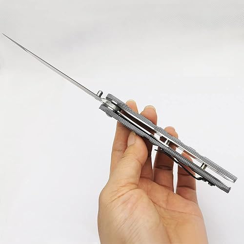 Miniatura 5 de Cuchillo de bolsillo plegable 7CR13 hoja de acero, mango G10, pivote de rodamiento de bolas, forro de bloqueo, funda y clip de bolsillo para