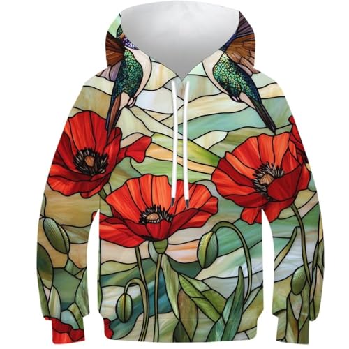 Sweat à capuche 3D garçon et fille style vitrail pour le collège