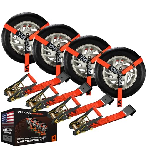 VULCAN Amarre para Coche con Ganchos Planos, Estilo Lazo, 2 x 96 Pulgadas, Paquete de 4 Unidades, PROSeries, Carga de Trabajo Segura de 3.3 Libras