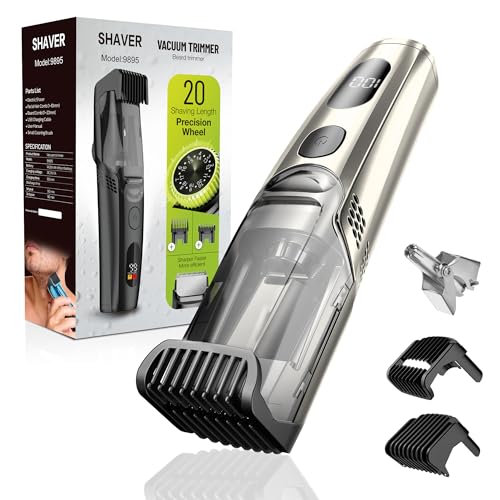 kurtmark Vacuum Beard Trimmer for Men, Rechargeable Electric Mens Beard Trimmer with Adjustable Length Comb (1-20mm), Cordless Mustache Trimmer for Men with Built-in Vacuum for Facial, Sideburns
