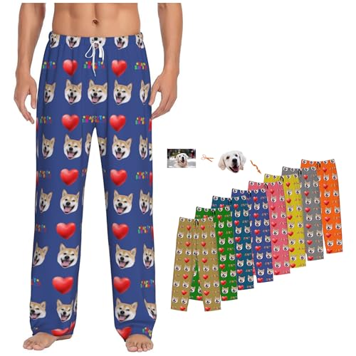 Personalized Pajamas Pants Birthday Gifts with Photo for Mens, Custom Happy Birthday Pj Bottoms Dog Pet Face for Women Father