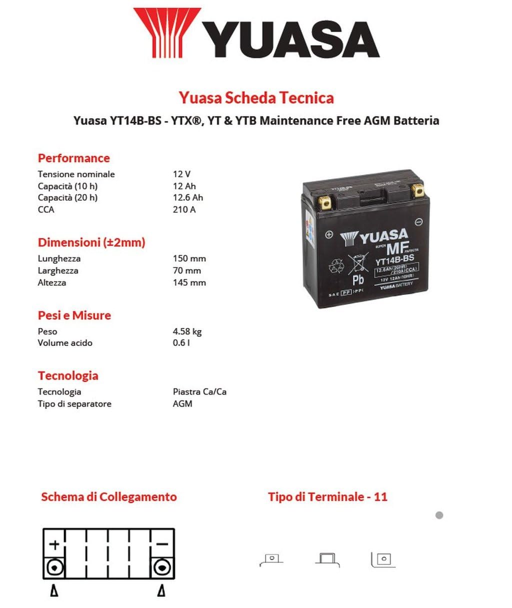 Yuasa YT14B-BS (WC) batteria senza manutenzione