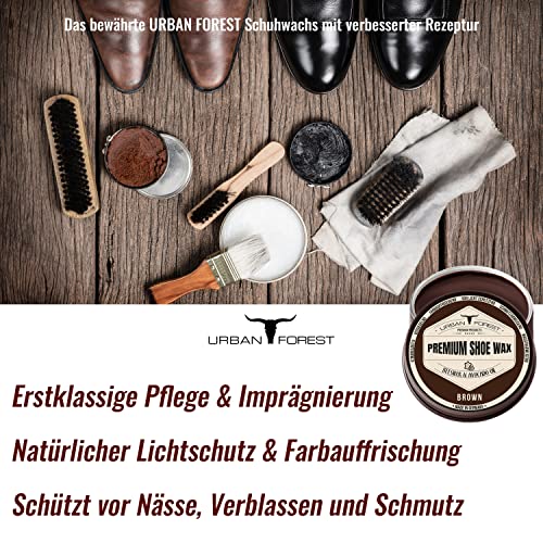 URBAN FOREST Schuhcreme Schuhwachs Braun mit Bienenwachs & Avocado-Öl | Lederpflege für Schuhe als Imprägnierwachs | Schuhpflege & Schuhreinigung | Schuhe pflegen mit Premium Shoe Wax 150ml