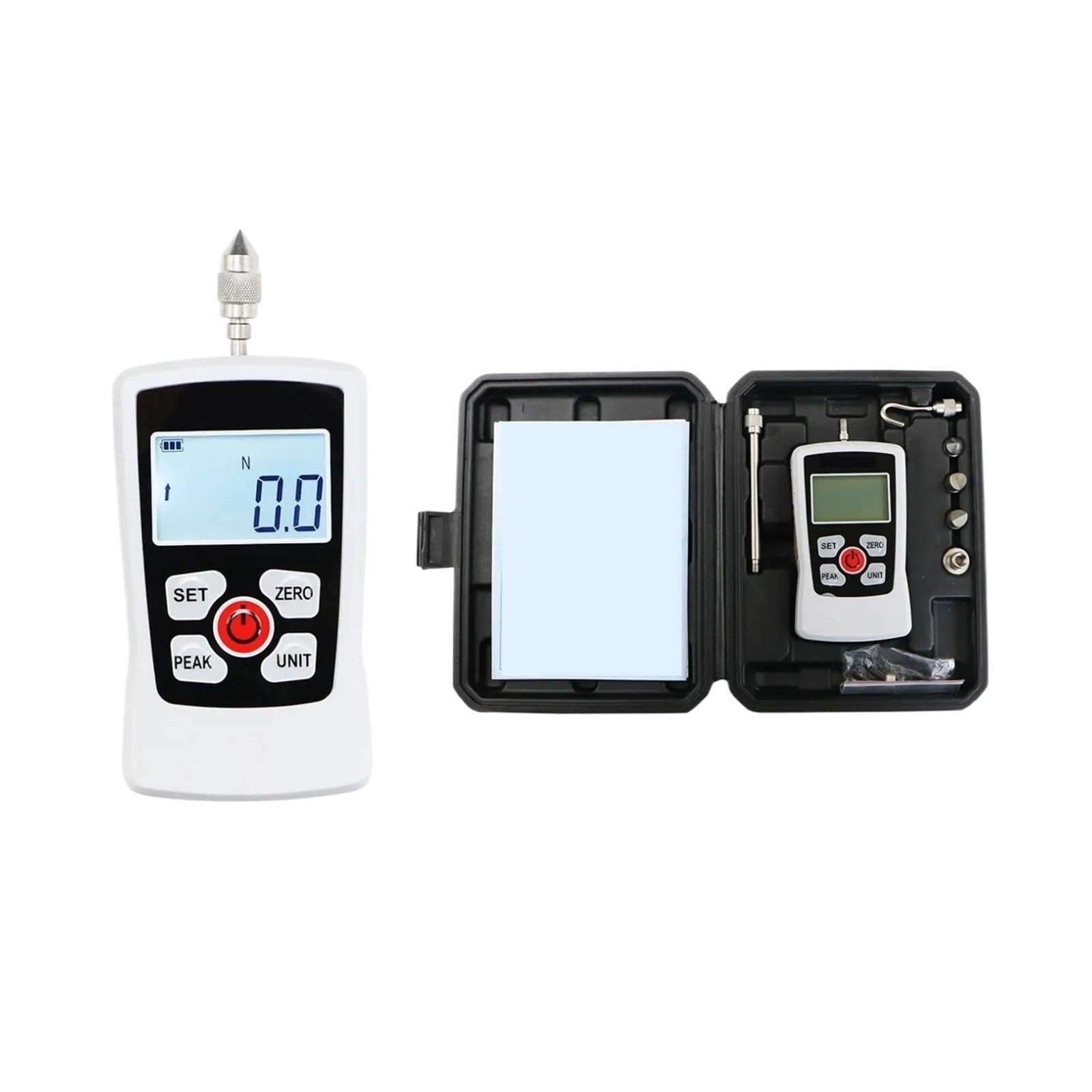 Dinamómetro, Medidor de fuerza digital prueba empuje y tracción Retroiluminación automática, función alarma zumbador(20N)
