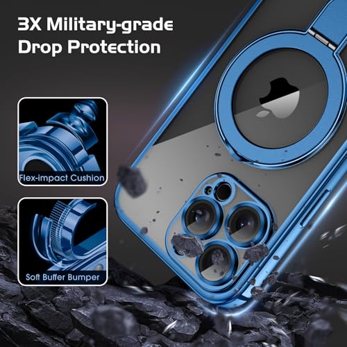 Coque iPhone 16 Pro Max transparente avec anneau de support invisible bleu