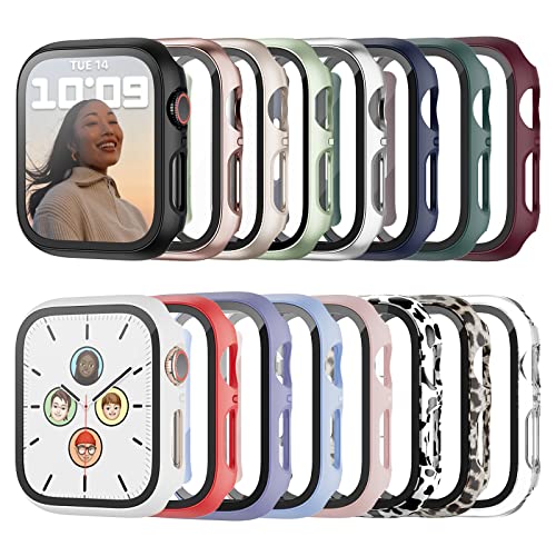 16 Pack Hard PC Case for Apple Watch SE 44mm 2022 Series 6 Series 5 Series 4 with Tempered Glass Screen Protector, Haojavo Ultra-Thin Scratch Resistant Bumper Protective Cover for iWatch Accessories