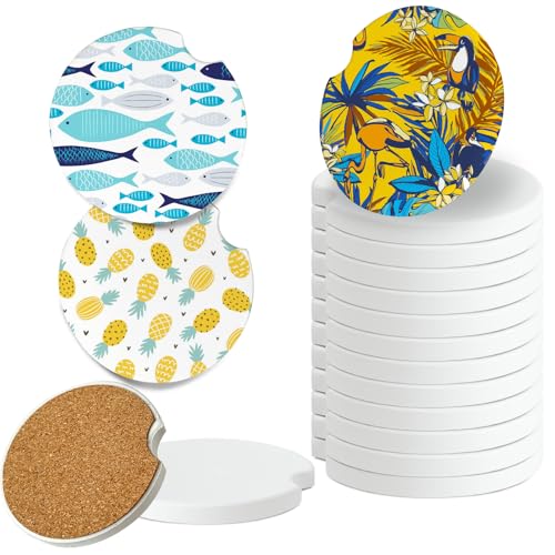Ceramic Sublimation Blanks Car Coasters for Car Cup with Finger Notch for Easy Removal Ceramic Car Cupholder Auto Cupholder Keep Vehicle from Cold Drink Sweat Stain Spill (48) by BOMSI - Used condition - US$30.86
