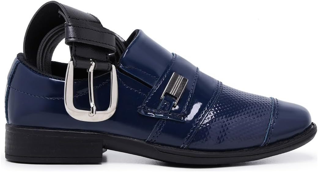 Kit Sapato Social Masculino Infantil Couro Sintético + Cinto (Azul, BR, Criança de 9 a 12 anos, Numérico, 35)