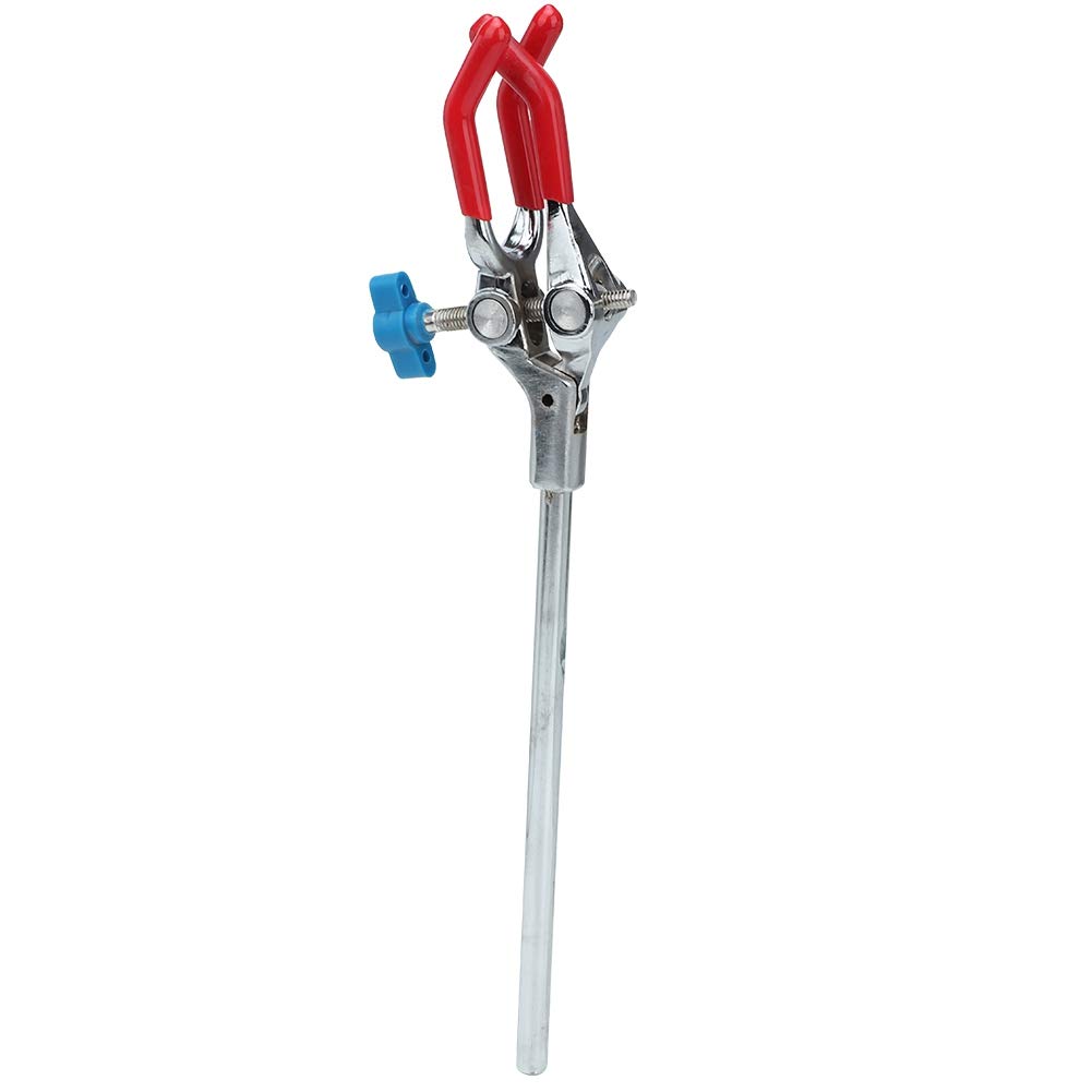 Pince de laboratoire à 3 doigts, pince à fiole avec mâchoire en caoutchouc et tige métallique double pour support de flacon en chimie scolaire