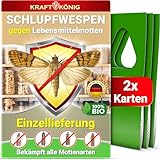 KRAFTKÖNIG Schlupfwespen gegen Lebensmittelmotten – 1 Lieferung mit 2 Karten – Biologische Mottenbekämpfung – Sofort einsatzbereit – Alternative zu Mottenfalle, Mottenpapier & Mottenspray