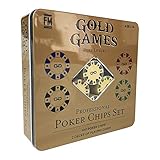 Gold Games Professional Poker Chips Set, 100 Poker Chips, 2 Decks of Playing Cards, Water-Resistant, Gold and Bold in True Casino Style