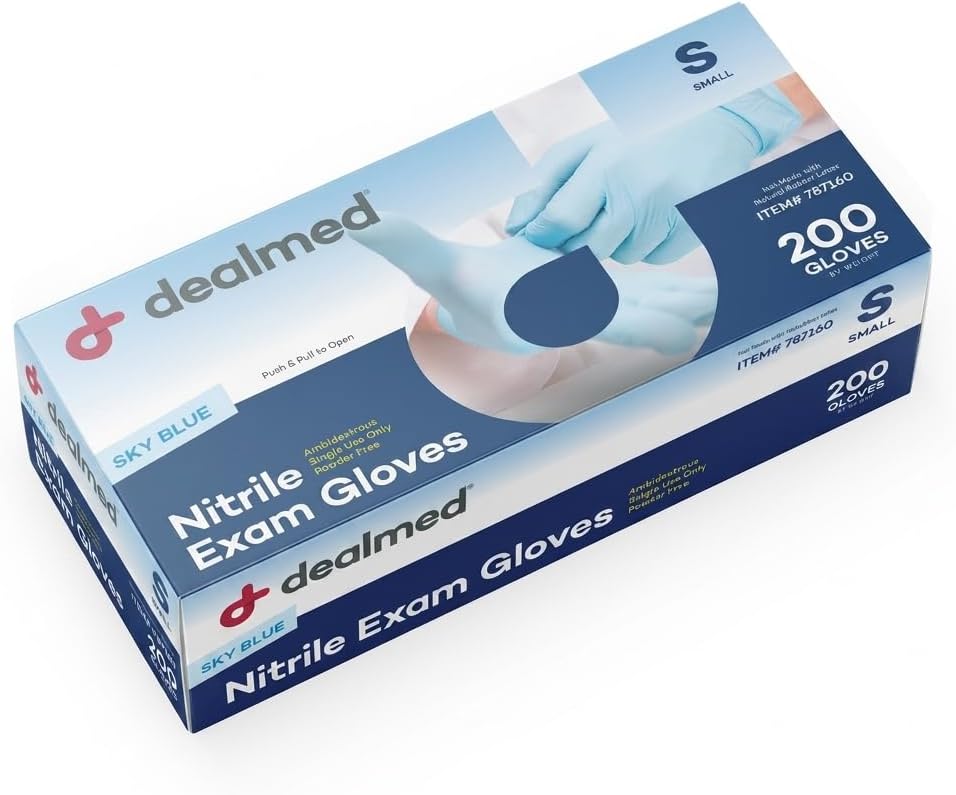 Dealmed Nitrile Exam Gloves, Sky Blue Disposable Latex-Free Gloves for Medical Use, Kitchen Prep, Cleaning & More