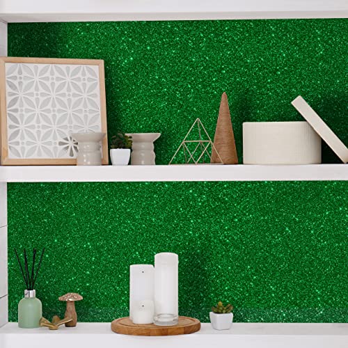 Chihut Sparkly Glitter Wallpaper Stick And Peel For Walls Decorative Self Adhesive Shiny Glitter Green Contact Paper For Cabinets Removable Glitter Fabric Wallpaper For Bedroom Dresser 15.7''X100'' #TOP3