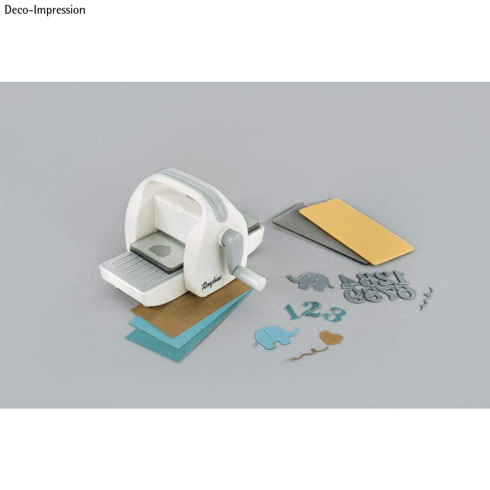 Rayher 60999000 Mini troqueladora TO GO, ligera, compacta y manejable, Para corte y relieve, adecuada para llevar de vacaciones, 19x9,5x13 cm