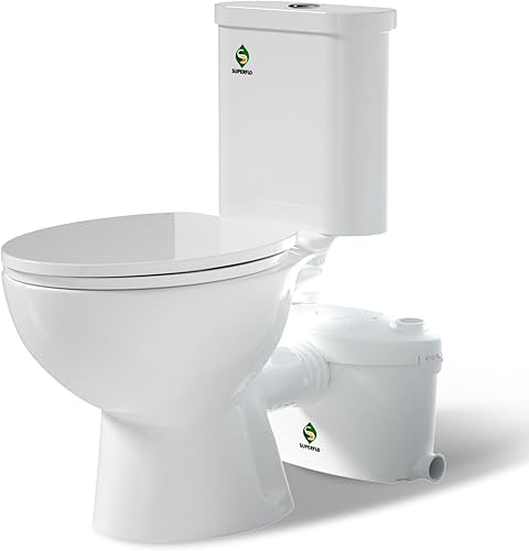 SUPERFLO Bomba maceradora de 600 W sistema de inodoro empotrado macerador para sótano inodoro moderno silencioso y eléctrico con tanque de inodoro y SUPERFLO Bomba maceradora de 600 W sistema de inodoro empotrado macerador para sótano inodoro moderno silencioso y eléctrico con tanque de inodoro y