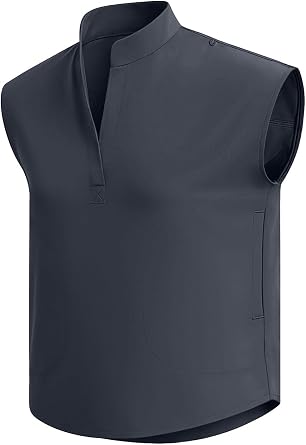 Womens Sleeveless Scrub Top, Stand Collar Loose Fit Medical