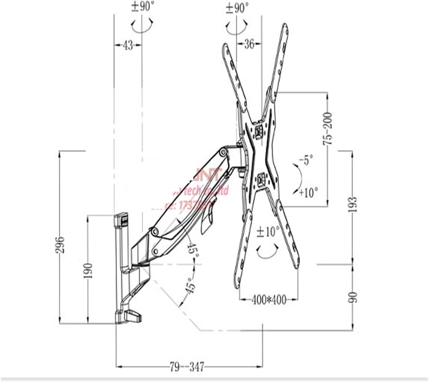 32" 50" 42" 16kg Retractable air Press Swivel LCD Plasma tv Bracket Gas Spring Wall Mount Monitor Bracket Stand Holder