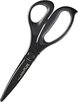 PLUS   Scissors Fit Cut Curve 30 Degree, Large Type, Titanium 3D Blade, Non-Stick, Lightweight, Cuts Cardboard, Black, SC-210ATN 35-237