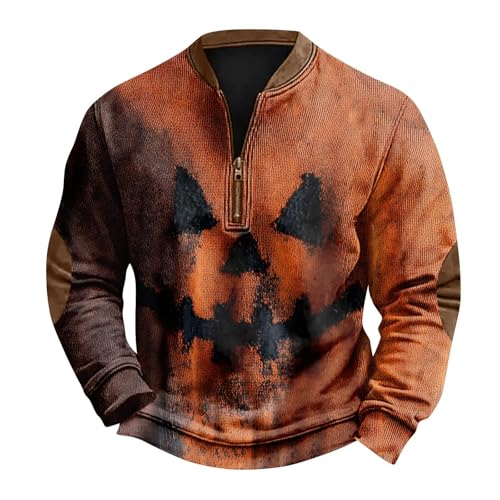 Sudadera de Halloween para hombre con cremallera un cuarto naranja XL