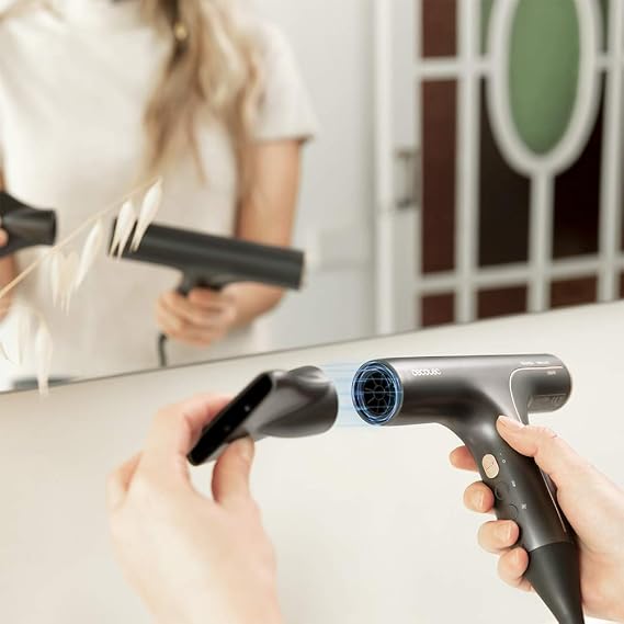 Cecotec Bamba Ionicare 6000 RockStar Soft Hair Dryer, Low Consumption, 1200W, Digital Motor with Real Ions, Extreme Protect, Self-Cleaning Function, Silent, Includes 3 Nozzles Grey