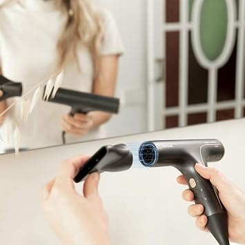 Cecotec Bamba Ionicare 6000 RockStar Soft Hair Dryer, Low Consumption, 1200W, Digital Motor with Real Ions, Extreme Protect, Self-Cleaning Function, Silent, Includes 3 Nozzles Grey