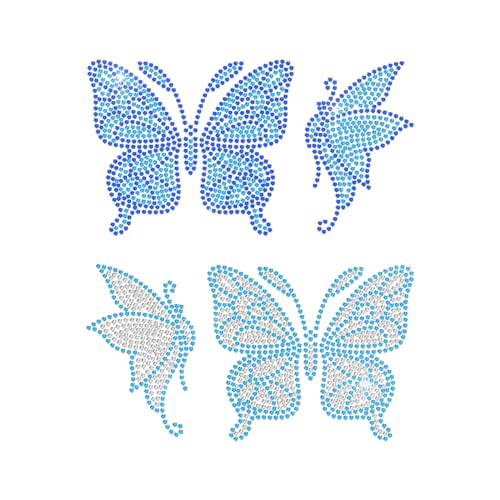 MAYJOYDIY Butterfly Rhinestone Iron-On Transfer, 4 Styles, Blue Crystal Applique, 11.7 x 8.3 inches