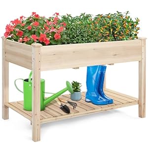 47″x24″x30″ Raised Garden Bed with Legs, Planter Raised Beds, Storage Shelf, Heavy Duty Wood Design, Bed Liner, Easy Assembly, Stand for Patio, Yard, Balcony