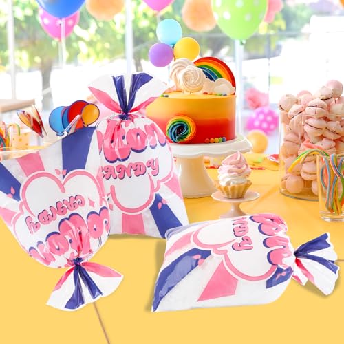 Image of LEOSINDA 25 Pcs Cotton Candy Bags with Ties, 14 x 20 Inch Clear Printed Bags for Extra Large Fluffy Cotton Candy, Carnivals, Circus, Birthday Parties & Concession Stand Supplies