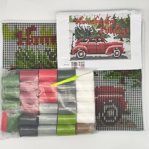 Image of Howie's Latch Hook Kits for Adults, DIY Christmas Latch Hook Kit Rug Crochet Yarn, Color Preprinted Pattern Embroidery Decoration(Christmas Tree in the Car, 19.69 x 14.96 inch)