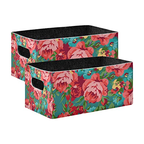Kcldeci Red Green Rose Storage Bins Baskets For Organizing 2Pack, Sturdy Storage Basket Foldable Storage Baskets For Shelves Closet Nursery Toy #TOP5