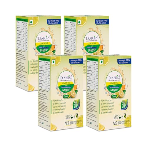 Image of Diabliss Herbal Wellness Lemon Tea - Low GI Instant Tea with 17 Herbs & Spices | Natural Lemon Flavour | Glucose-Friendly Drink for Daily Wellness | Trusted by Consumers in 3 Continents | 10g Sachet Box - Pack of 4