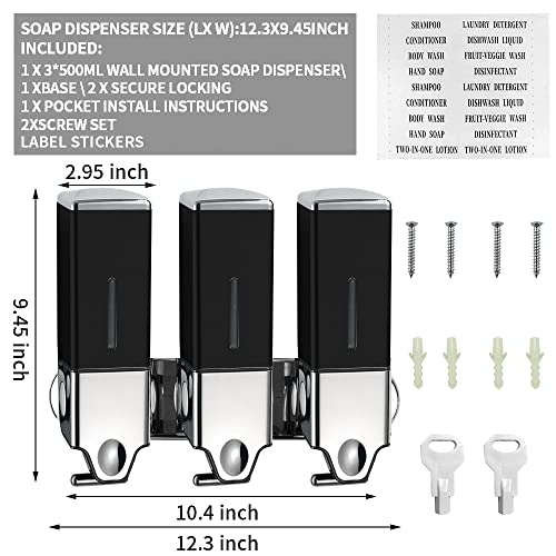 Prosfalt 3 X 500Ml Per Cup Wall Mounted Manual Soap Dispenser For Home, Bath, Kitchen, Hotels, Restaurants. Shower And Lotion Dispenser (Black) #TOP4