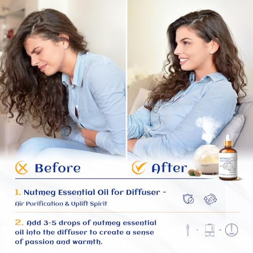 Image of HIQILI Nutmeg Essential Oil 3.38 Fl Oz, Pure Natural Nutmeg Oil for Aromatherapy, Diffuser - 100ml