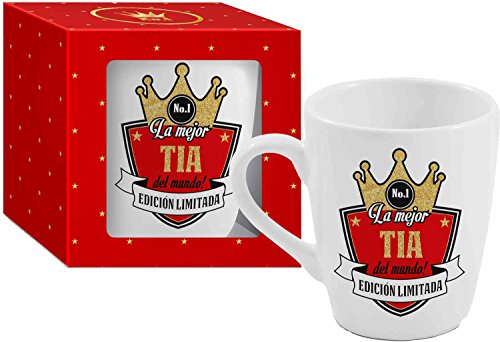 Taza Cerámica para Desayuno en Color Blanco de 300 ml, Un Regalo Original para Familia y Amigos - "La mejor TIA del mundo!" Cover