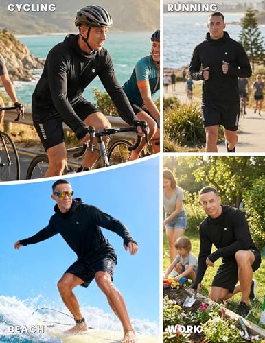 Image of PINSPARK UPF 50+ Sun Protection Hoodie Men with Mask Quick Dry Long Sleeve Fishing Hiking Shirts UV Rash Guard Lightweight