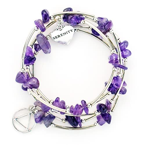 The Token Shop Amethyst AA Bracelet with Alcoholics Anonymous Circle Triangle Symbol and Serenity Heart Charm | Sobriety Gift for Women2