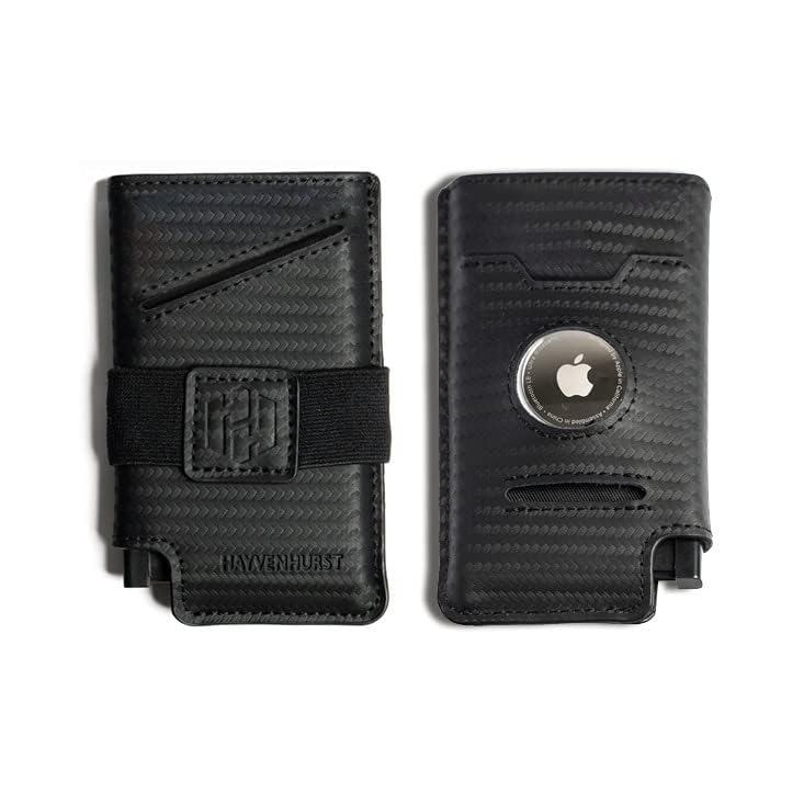 Hayvenhurst Slim Minimalist Pop Up Leather Wallet with Cash Strap - RFID Blocking Airtag Wallet For Men Credit Card Holder Capsule Wallets for Men (Black)2