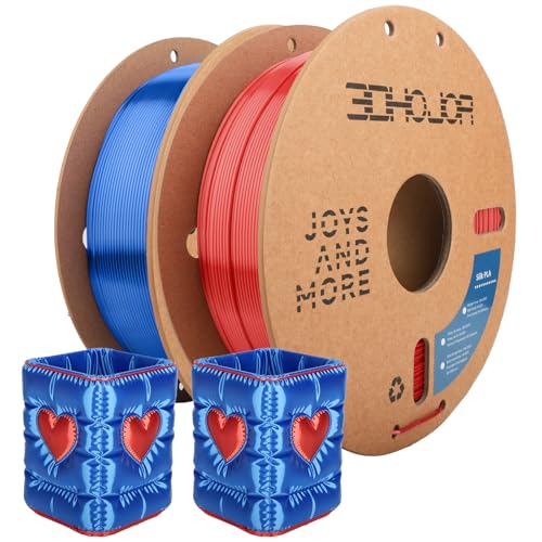Image of 3DHoJor Silk PLA Filament 1.75mm, PLA Filament 1.75mm Silk Shiny 3D Printer Filament, 1kg*2 Cardboard Spool, Dimensional Accuracy + /- 0.03 mm, Fit Most FDM Printer(Silk Red+Blue)