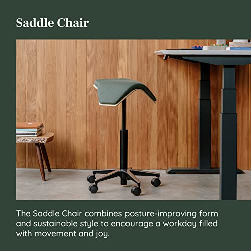 Image of Branch Saddle Chair, Ergonomic Rolling Stool | Birch Plywood Frame and Recycled Seat Fabric, Height Adjustable Saddle Seat for Active Sitting and Better Posture, Forest