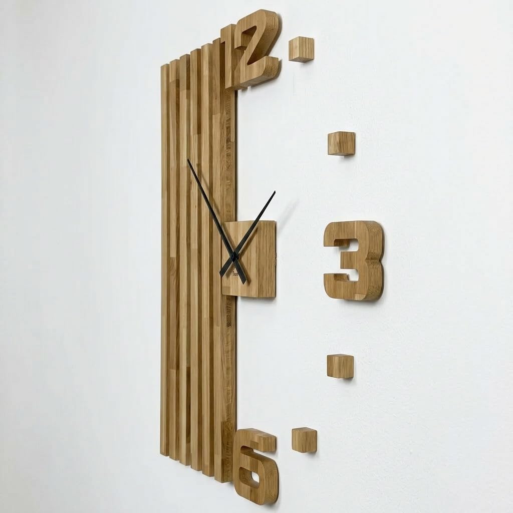 Relojes de Pared 3D de Madera de Roble, láminas Grandes de 100 cm, diseño Moderno, EKO, decoración de Pared, Relojes para Oficina, salón, Dormitorio, artículo Decorativo (XXL, 100 cm, manecillas